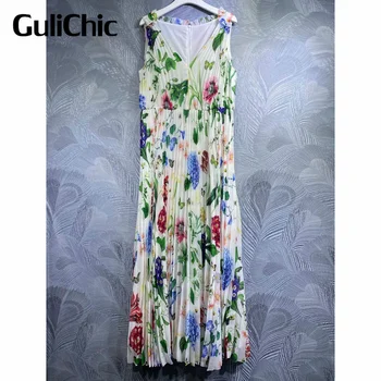 5.14 GuliChic Женское Элегантное Темпераментное длинное платье на бретелях без рукавов с цветочным принтом в виде бабочки и V-образным вырезом