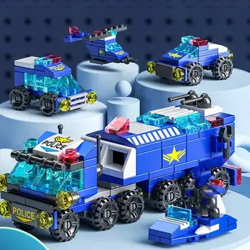 6 In1 Городское военное строительство, блок-головоломка, игрушки для транспортных машин, Инженерные игрушки с мелкими частицами, самодельные интеллектуальные игрушки STEM