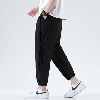 M-5XL! 2023 Летние Новые Мужские Повседневные брюки Из хлопка и конопли с пряжкой 3D в Китайском стиле, Дышащие Тонкие брюки Harlan Высокого качества
