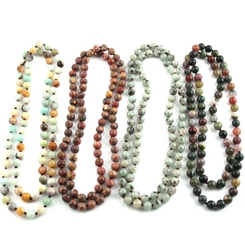 Бесплатная доставка Модные ожерелья с полудрагоценными камнями и бусинами, длинные бусины с узлами, ожерелье с крестом