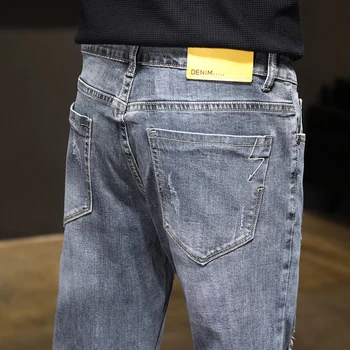 Джинсы, мужские рваные джинсы, весенне-летние эластичные брюки-карандаш, модный бренд, корейская версия, модный бренд, узкие брюки-карандаш