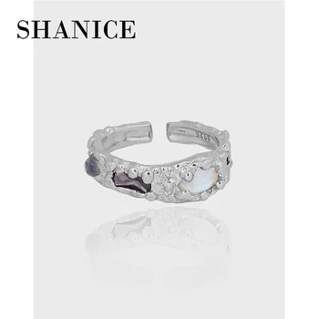 Серебро SHANICE S925 пробы, нишевый дизайн, микронабор, циркон, текстура лунного камня, открытое кольцо для женщин